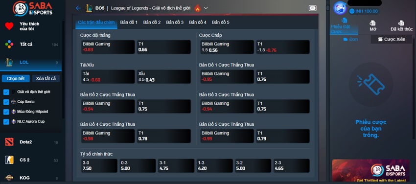 Cach ca cuoc LOL 12Bet